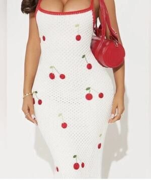 Fashion Nova Sweet Girl Cherry Crochet Dress Size L